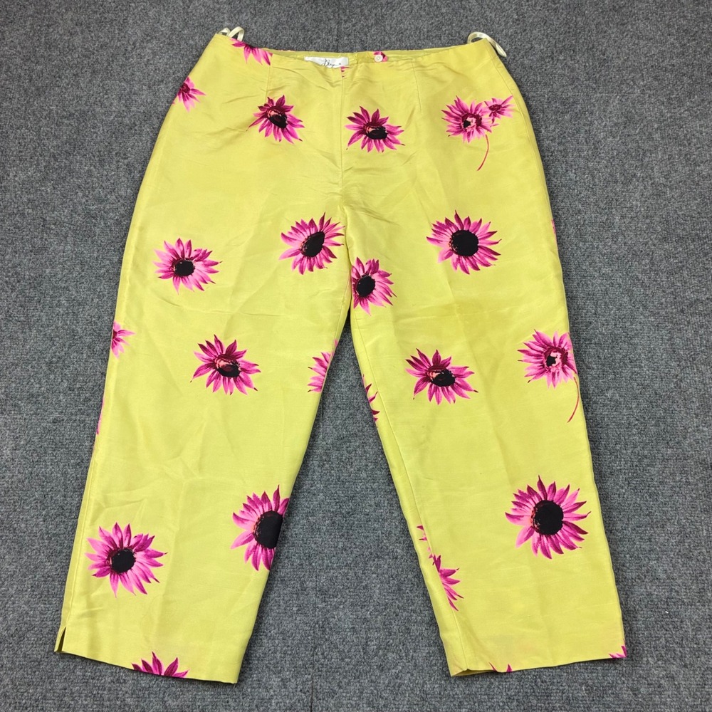 D. Morgan Petites Silk Trousers Yellow Pink Sunflower Floral Print Cropped Pants